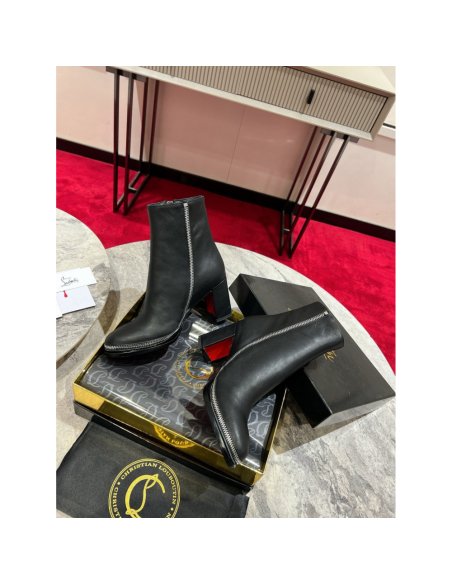 Cheap Reps Christian Louboutin CL Zip Booty 70mm in Black Leather