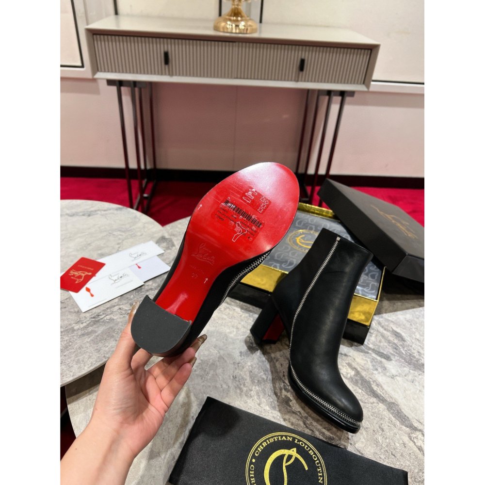 Cheap Reps Christian Louboutin CL Zip Booty 70mm in Black Leather