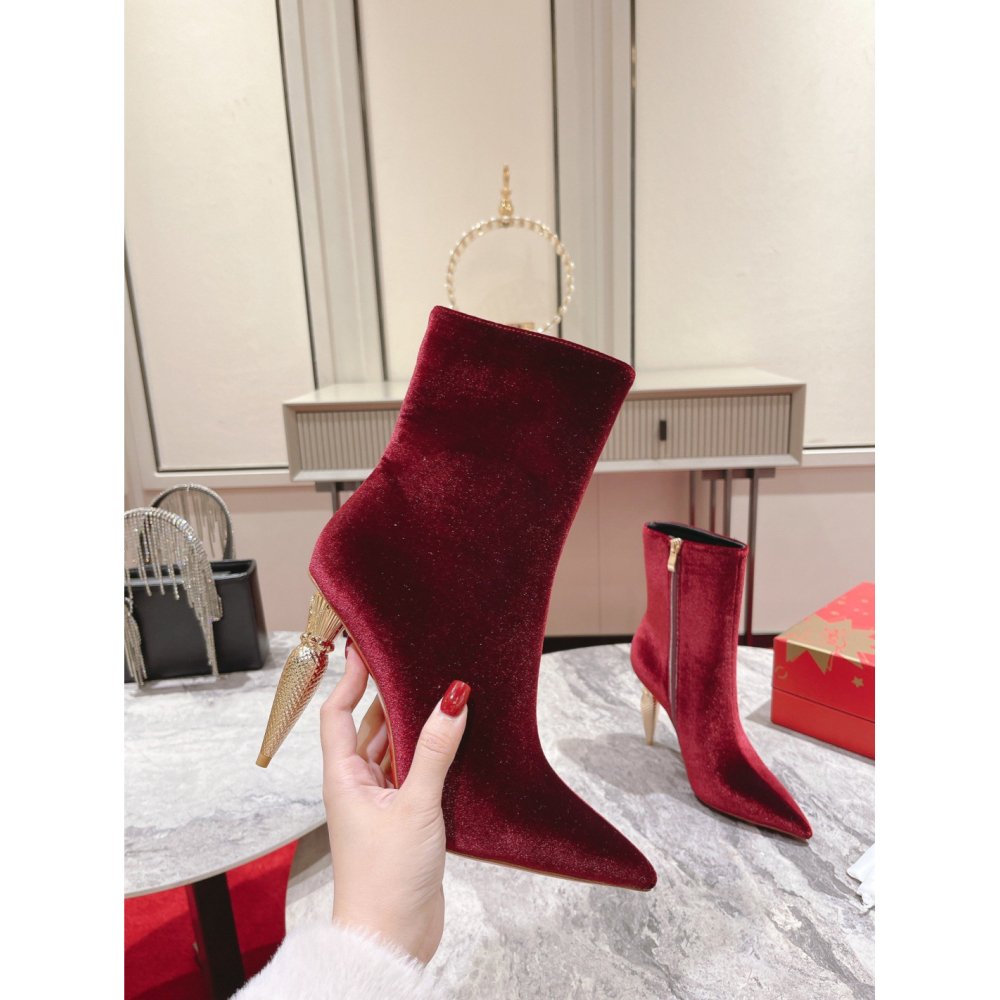 Cheap Reps Christian Louboutin Lipbooty 100mm Ankle Boot In Red Velvet