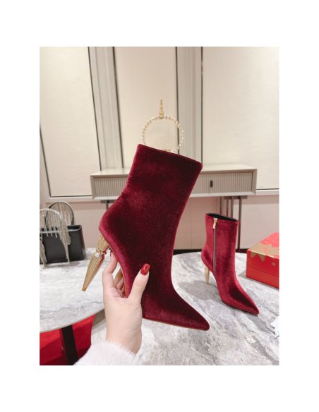 Cheap Reps Christian Louboutin Lipbooty 100mm Ankle Boot In Red Velvet