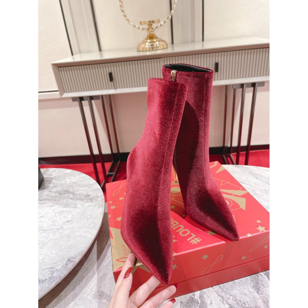 Cheap Reps Christian Louboutin Lipbooty 100mm Ankle Boot In Red Velvet