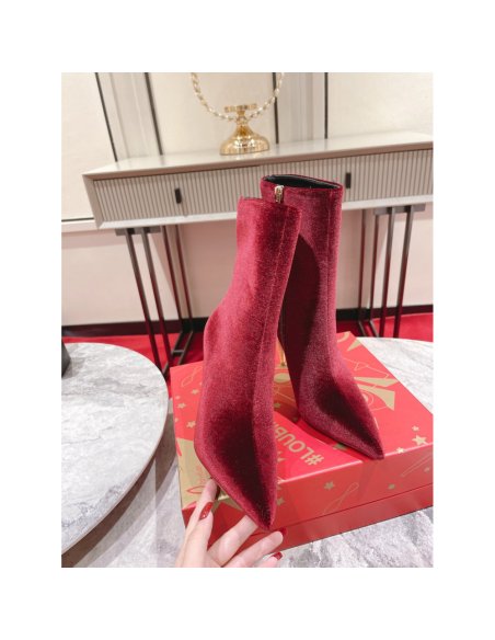 Cheap Reps Christian Louboutin Lipbooty 100mm Ankle Boot In Red Velvet