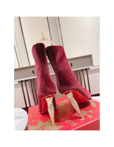 Cheap Reps Christian Louboutin Lipbooty 100mm Ankle Boot In Red Velvet