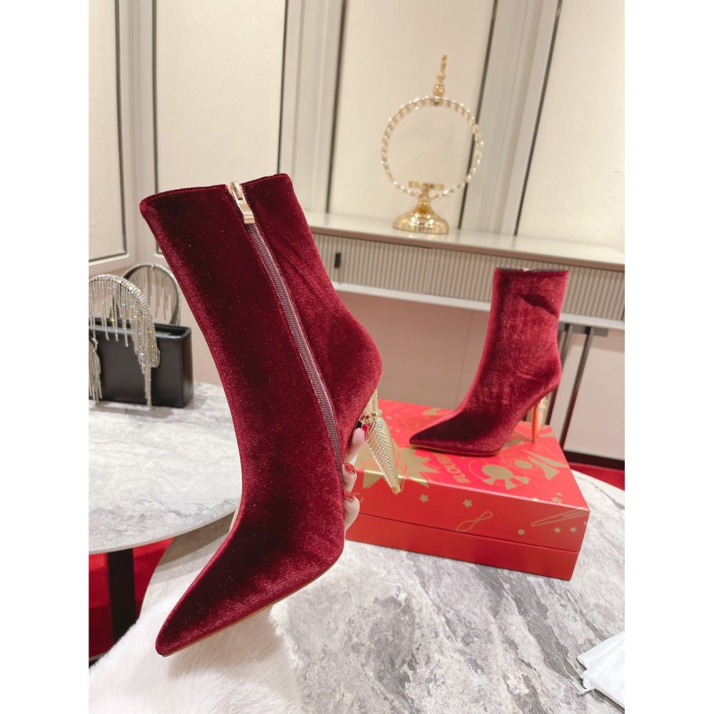 Cheap Reps Christian Louboutin Lipbooty 100mm Ankle Boot In Red Velvet