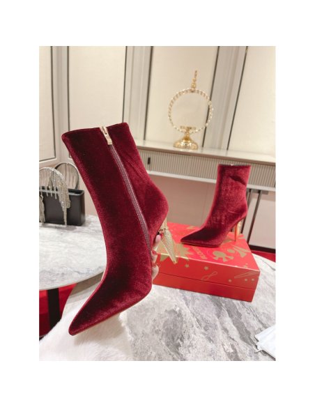 Cheap Reps Christian Louboutin Lipbooty 100mm Ankle Boot In Red Velvet