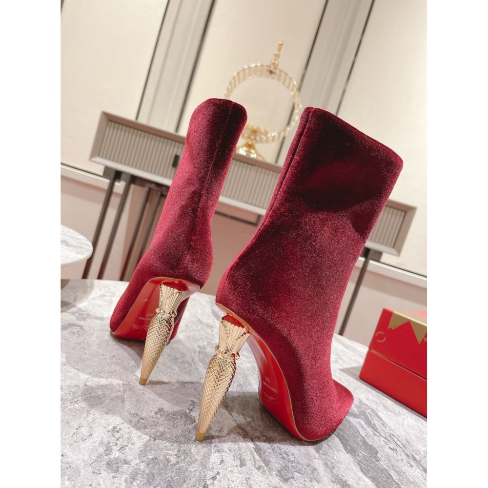 Cheap Reps Christian Louboutin Lipbooty 100mm Ankle Boot In Red Velvet