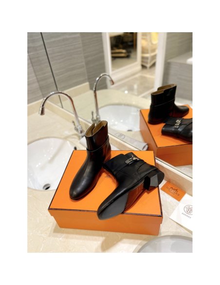 Cheap Reps Hermes Neo Ankle Boots in Black Calfskin