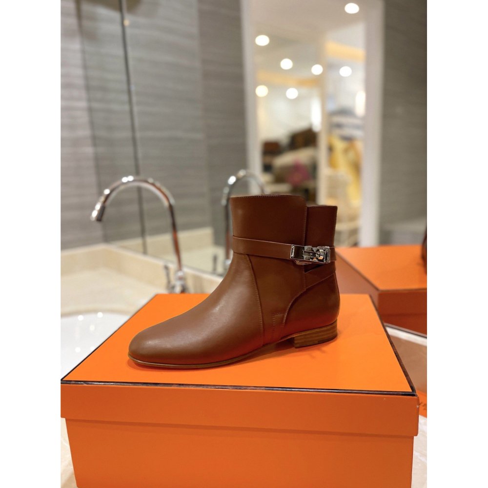 Cheap Reps Hermes Neo Ankle Boots in Brown Calfskin