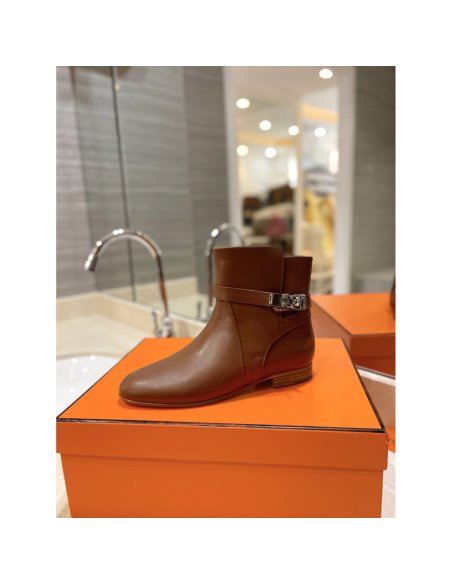 Cheap Reps Hermes Neo Ankle Boots in Brown Calfskin