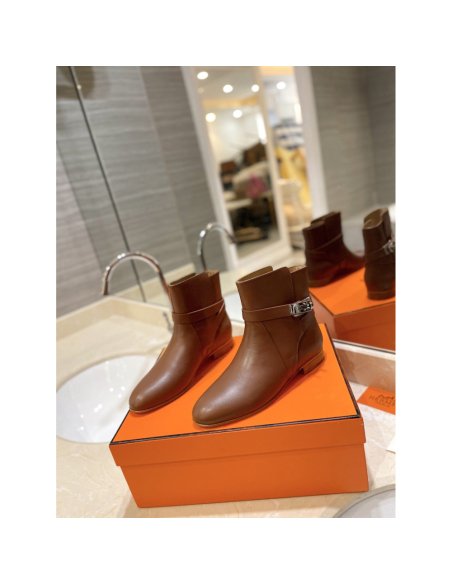 Cheap Reps Hermes Neo Ankle Boots in Brown Calfskin