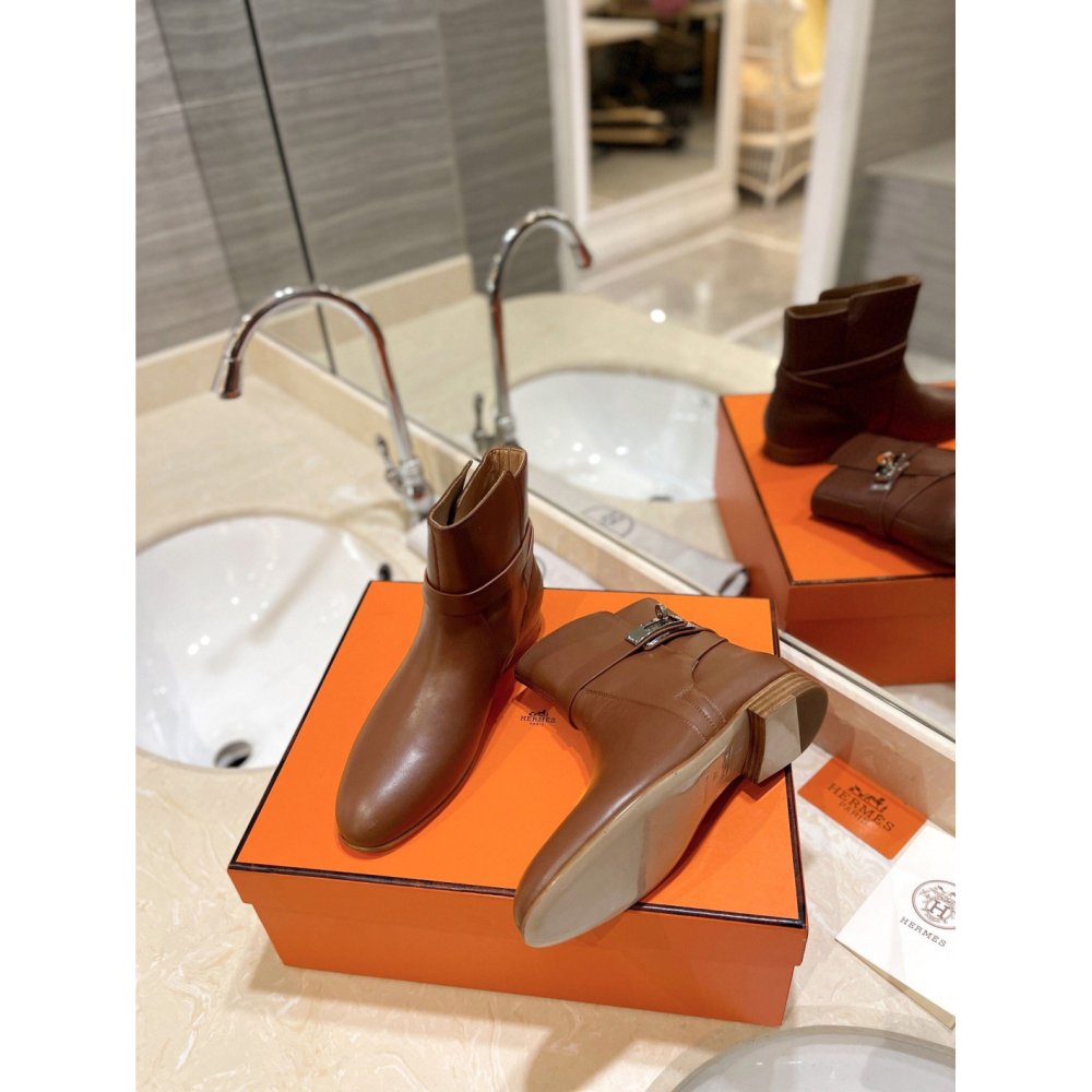 Cheap Reps Hermes Neo Ankle Boots in Brown Calfskin