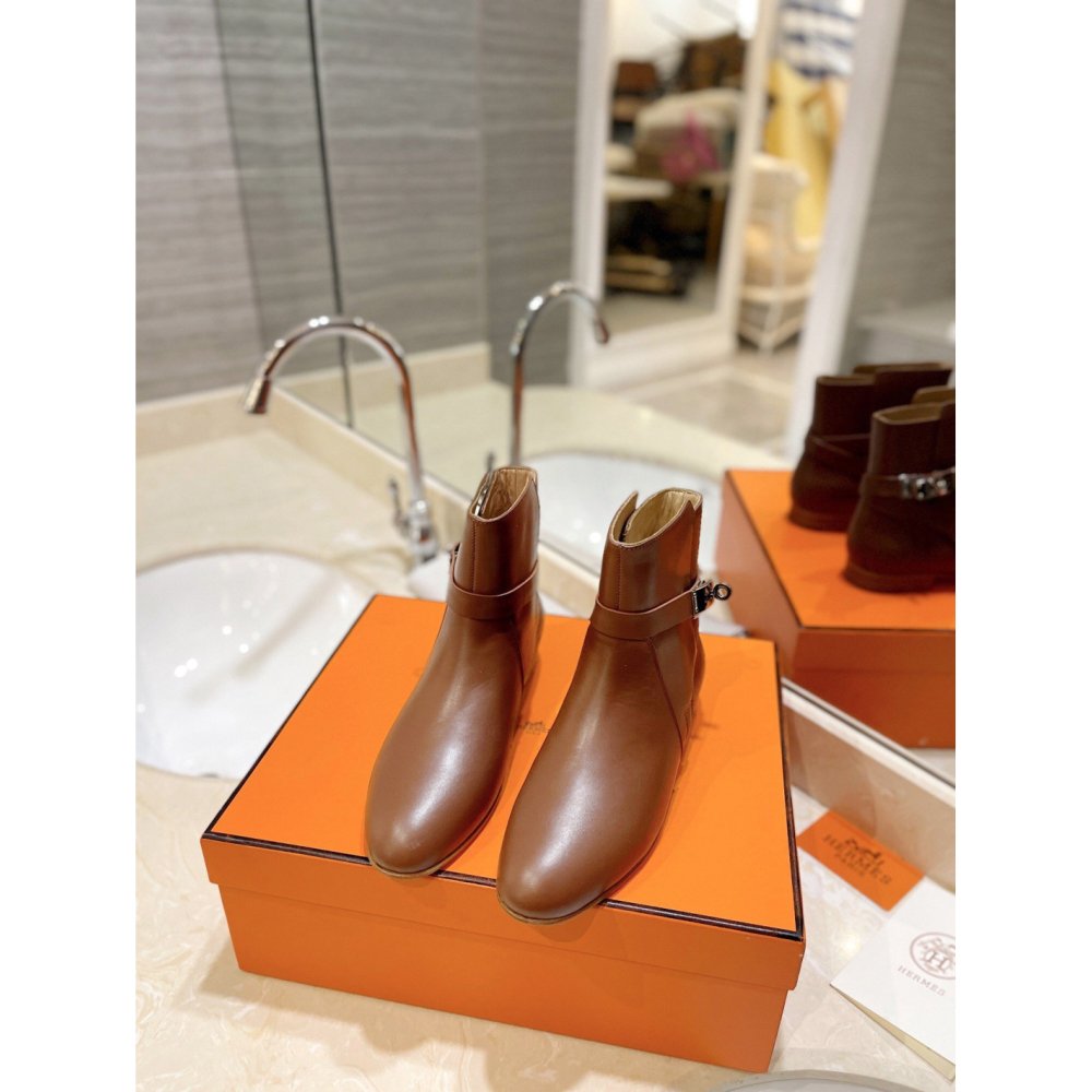 Cheap Reps Hermes Neo Ankle Boots in Brown Calfskin