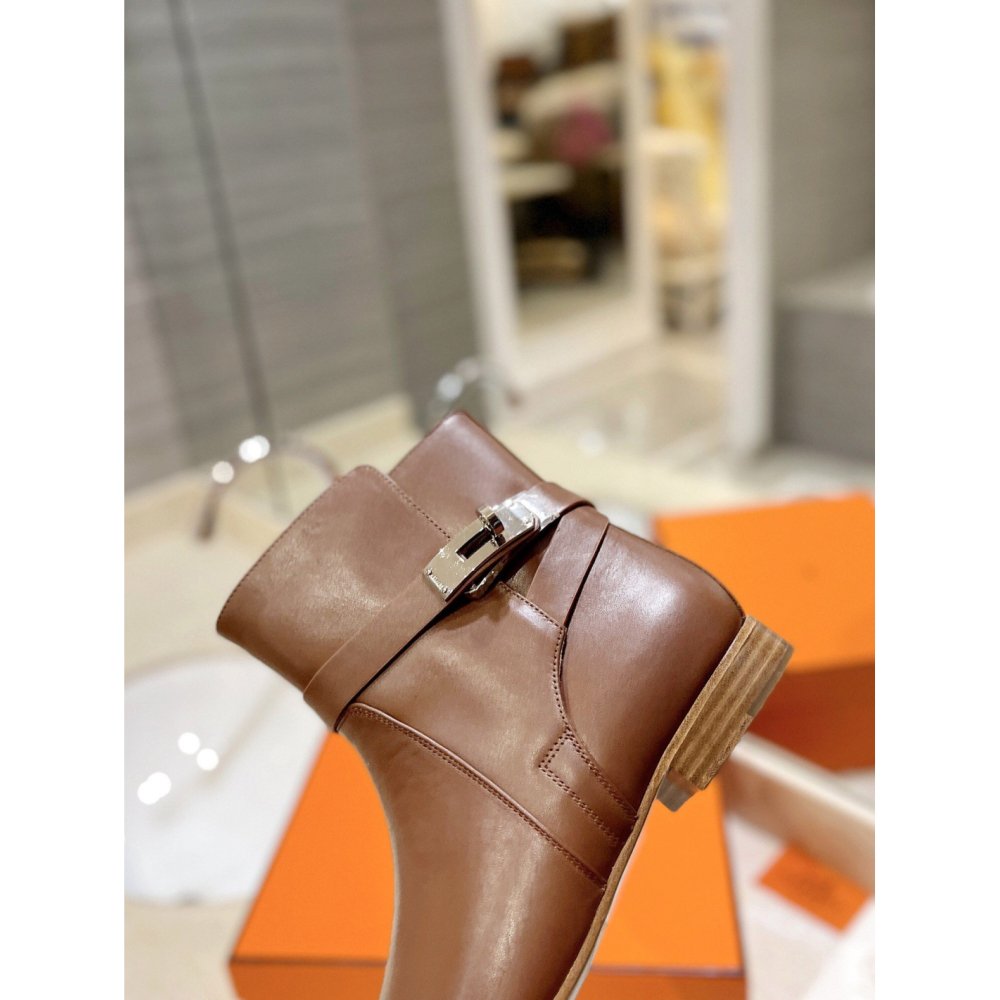 Cheap Reps Hermes Neo Ankle Boots in Brown Calfskin