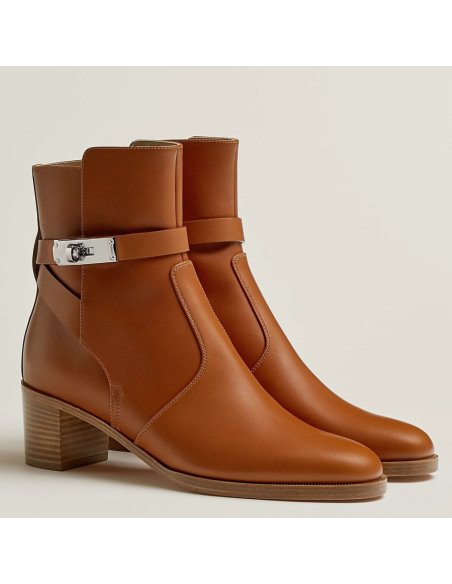 Cheap Reps Hermes Frenchie 50mm Ankle Boots In Brown Calfskin