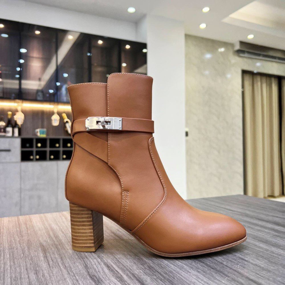 Cheap Reps Hermes Frenchie 50mm Ankle Boots In Brown Calfskin