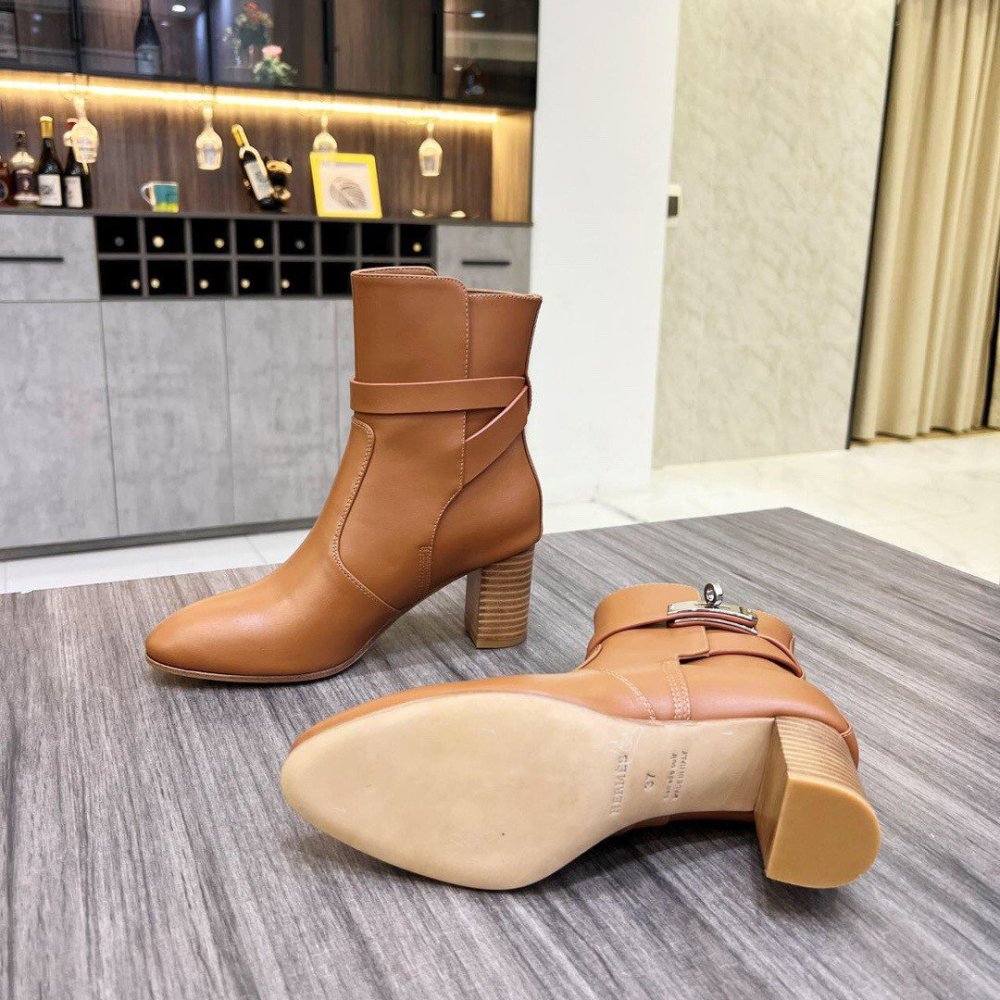 Cheap Reps Hermes Frenchie 50mm Ankle Boots In Brown Calfskin