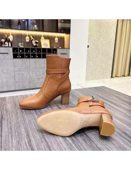 Cheap Reps Hermes Frenchie 50mm Ankle Boots In Brown Calfskin