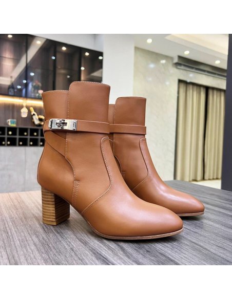 Cheap Reps Hermes Frenchie 50mm Ankle Boots In Brown Calfskin