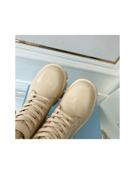 Cheap Reps Prada Monolith Boots in Beige Leather and Nylon Fabric
