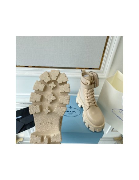 Cheap Reps Prada Monolith Boots in Beige Leather and Nylon Fabric