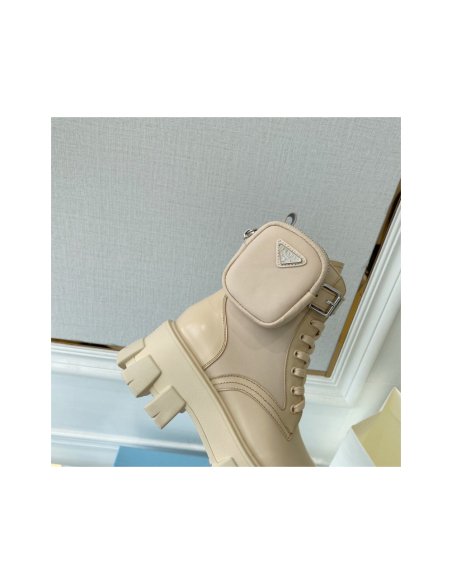 Cheap Reps Prada Monolith Boots in Beige Leather and Nylon Fabric