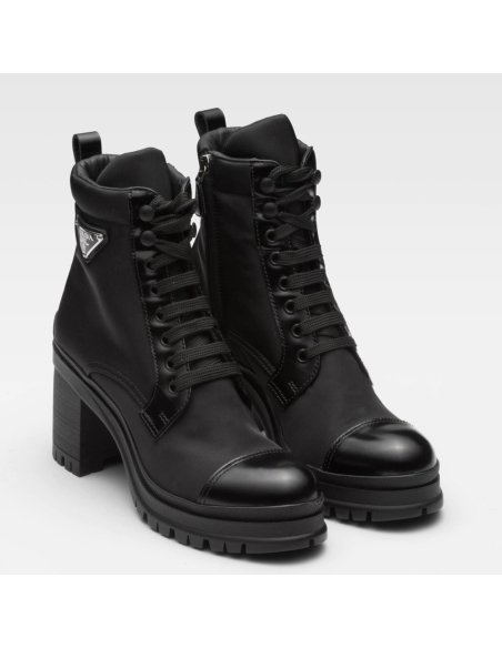 Cheap Reps Prada Ankle Boots in Black Brushed Leather and Nylon