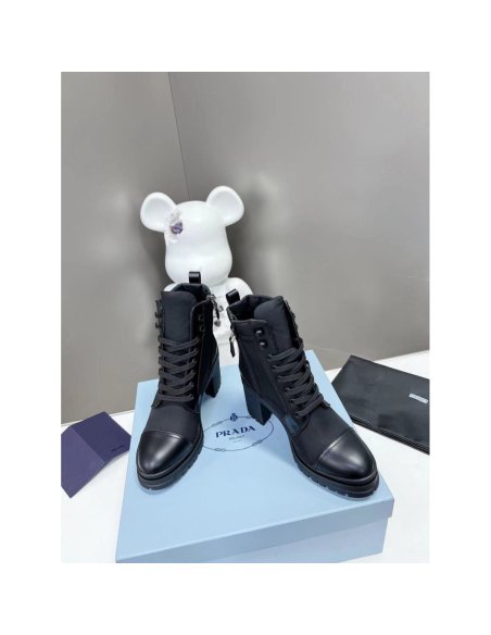 Cheap Reps Prada Ankle Boots in Black Brushed Leather and Nylon