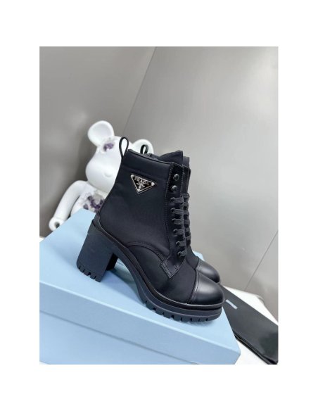 Cheap Reps Prada Ankle Boots in Black Brushed Leather and Nylon