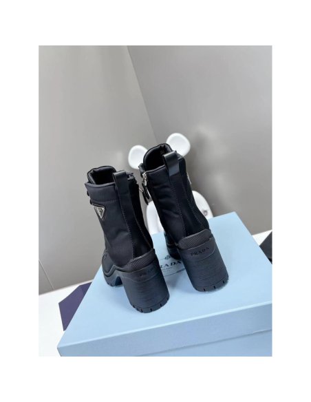 Cheap Reps Prada Ankle Boots in Black Brushed Leather and Nylon
