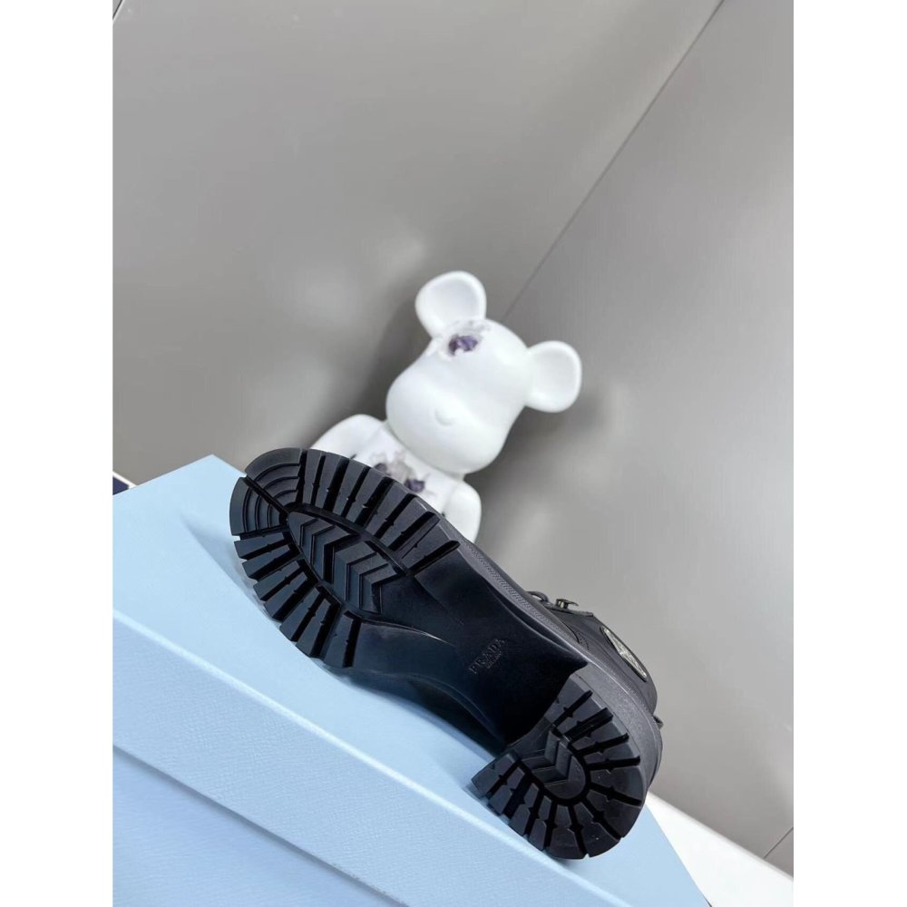 Cheap Reps Prada Ankle Boots in Black Brushed Leather and Nylon