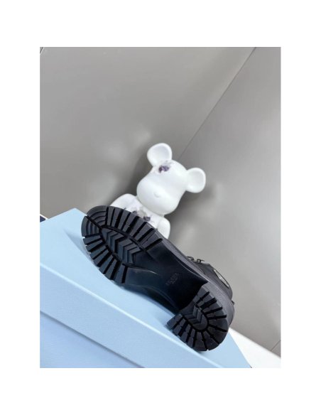 Cheap Reps Prada Ankle Boots in Black Brushed Leather and Nylon