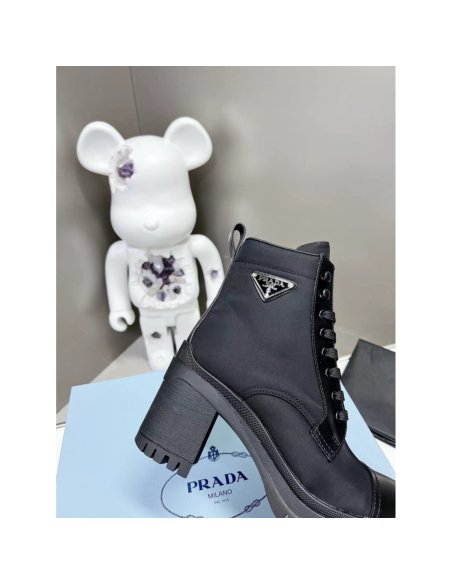 Cheap Reps Prada Ankle Boots in Black Brushed Leather and Nylon
