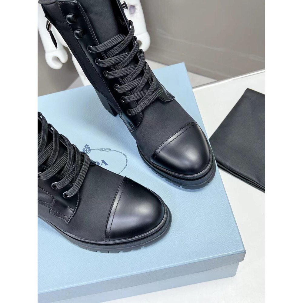 Cheap Reps Prada Ankle Boots in Black Brushed Leather and Nylon
