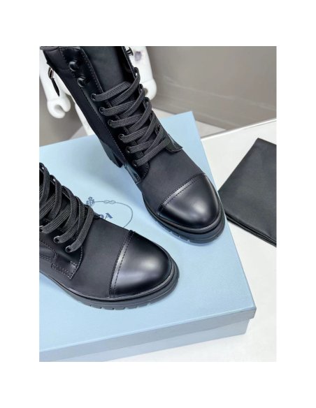 Cheap Reps Prada Ankle Boots in Black Brushed Leather and Nylon