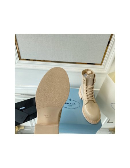 Cheap Reps Prada Ankle Boots in Beige Brushed Leather and Re-Nylon