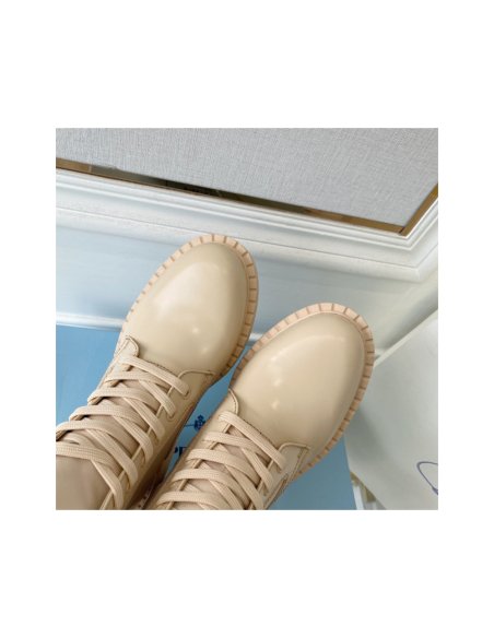 Cheap Reps Prada Ankle Boots in Beige Brushed Leather and Re-Nylon