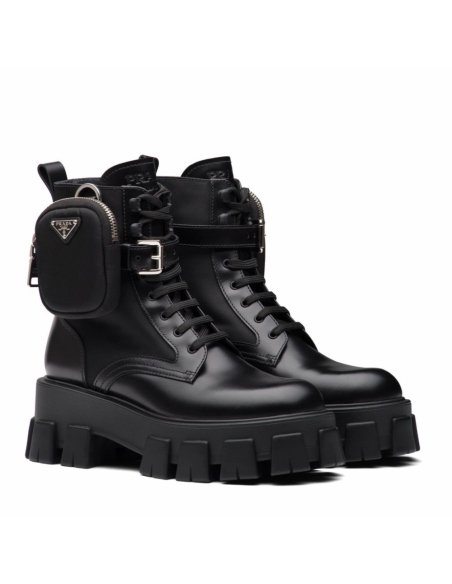 Cheap Reps Prada Monolith Boots in Black Leather and Nylon Fabric