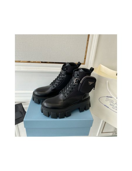 Cheap Reps Prada Monolith Boots in Black Leather and Nylon Fabric