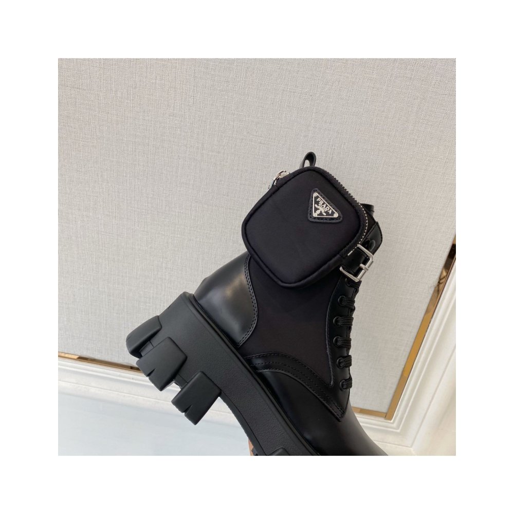 Cheap Reps Prada Monolith Boots in Black Leather and Nylon Fabric