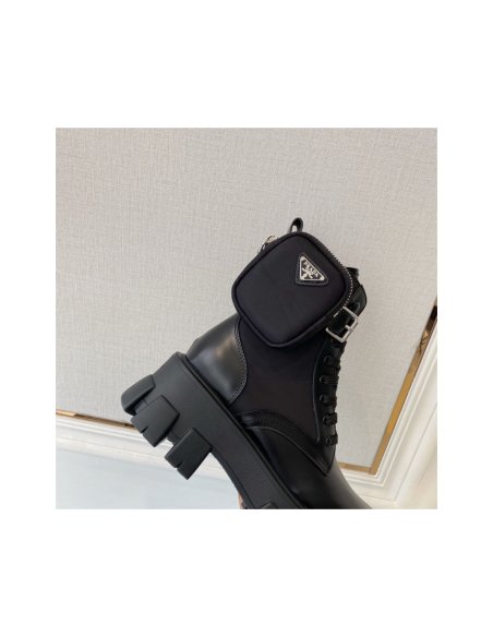 Cheap Reps Prada Monolith Boots in Black Leather and Nylon Fabric