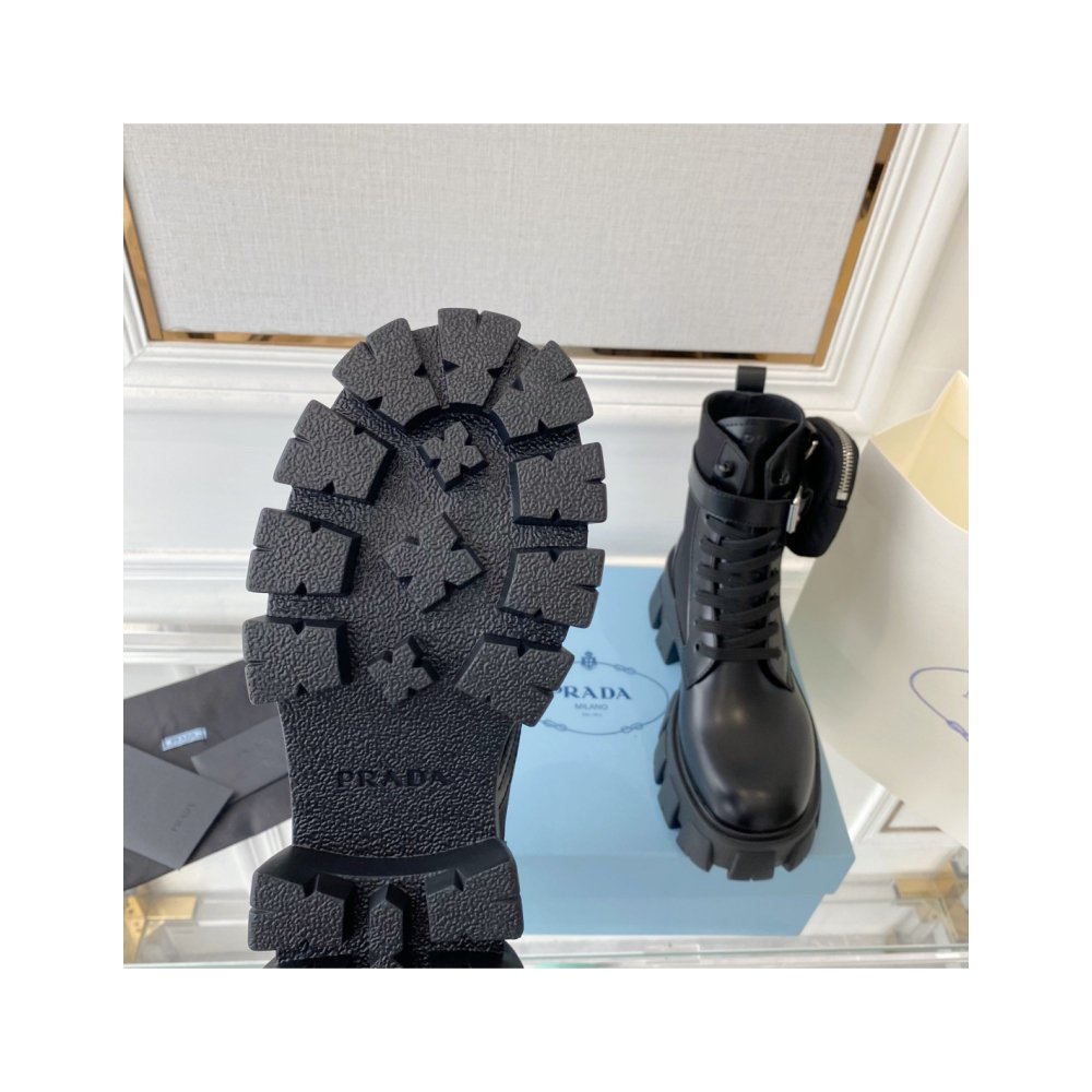 Cheap Reps Prada Monolith Boots in Black Leather and Nylon Fabric