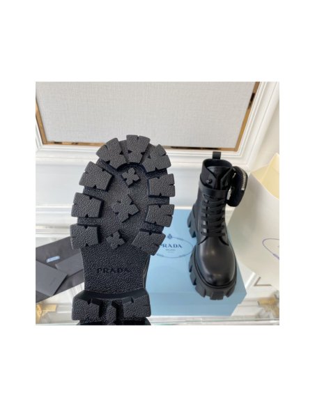 Cheap Reps Prada Monolith Boots in Black Leather and Nylon Fabric