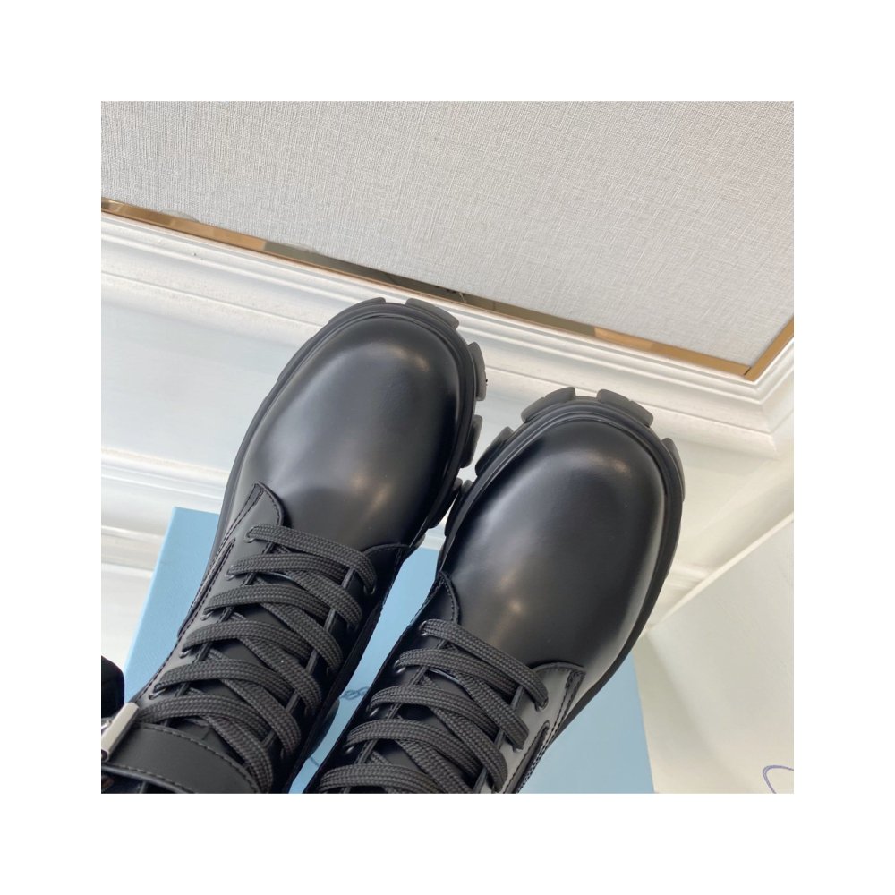 Cheap Reps Prada Monolith Boots in Black Leather and Nylon Fabric
