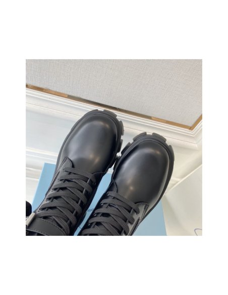 Cheap Reps Prada Monolith Boots in Black Leather and Nylon Fabric