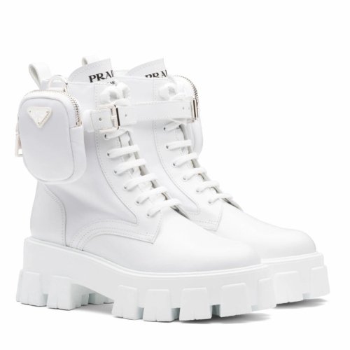 Cheap Reps Prada Monolith Boots in White Leather and Nylon Fabric