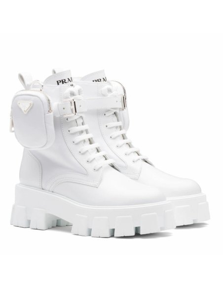 Cheap Reps Prada Monolith Boots in White Leather and Nylon Fabric