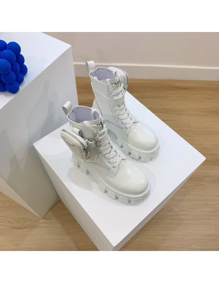 Cheap Reps Prada Monolith Boots in White Leather and Nylon Fabric