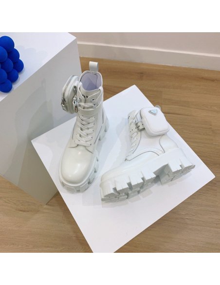 Cheap Reps Prada Monolith Boots in White Leather and Nylon Fabric