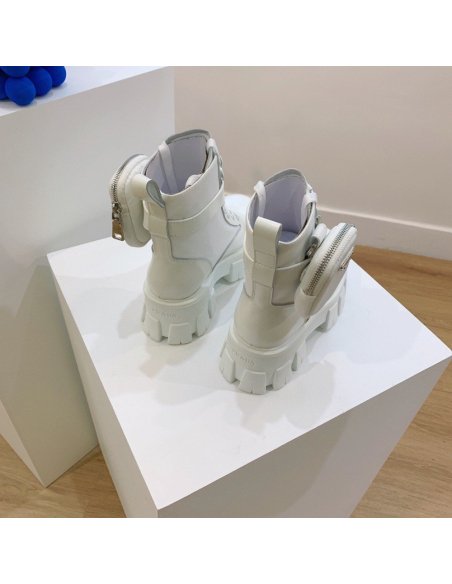Cheap Reps Prada Monolith Boots in White Leather and Nylon Fabric