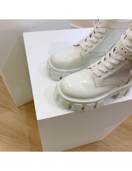 Cheap Reps Prada Monolith Boots in White Leather and Nylon Fabric